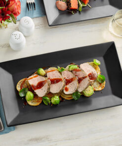 Plato Rectangular de 36.8 x 21 cms cms Negro Mate Marca Ecor (12 PIEZAS POR CAJA)