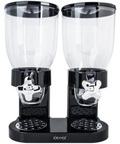 DISPENSADOR DE CEREAL DOBLE CONTENEDOR DE 4 LTS POR CONTENEDOR (1OZ POR SERVICIO) MARCA ZEVRO (IMPORTACION) 7 1/2 X 13 X 16 3/8 PG