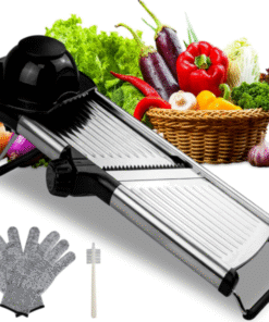 MANDOLINA ACERO INOX ,39.37cm x 12.5413cm, con 5 cuchillas Intercambiables,  protector de mano, de acero inoxidable