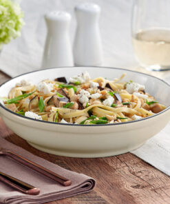 PLATO PASTA DE 32 OZ COLOR CREMA MATE FILO NEGRO EMBERS ACOPA CERAMICA (PRECIO POR 12 PIEZAS)