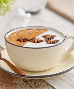 TAZA CAFE DE 10 OZ (290 ML) COLOR CREMA FILO NEGRO MATE EMBERS ACOPA CERAMICA (PRECIO POR 24 PIEZAS)