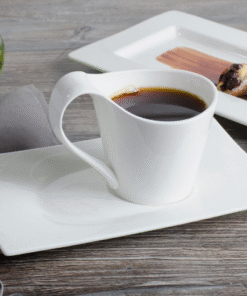 TAZA Y PLATO CAFE Bon Chef 5000001B Wide Rim 8 oz. White Bone China Cup - (PRECIO POR CAJA DE 36 PIEZAS)