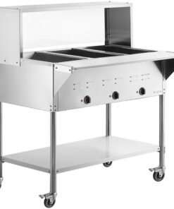 MESA CALIENTE ELECTRICA BANO MARIA CON ENTREPANO Y REPISA ALTA EN ACERO INOXIDABLE PARA 3 INSERTOS 120V, 2000W MEDIDAS: 43X30X38 PG
