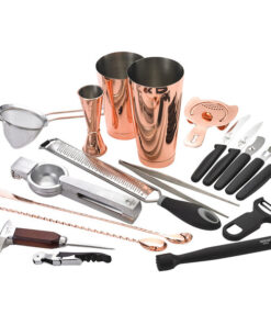 KIT PARA BAR 19 Piezas COLOR COBRE BRILLANTE, 1 COLADOR DE MALLA FINA , PINZAS DE PRESICION , 2 CUCHARA DE BAR, MUDDLER , COLADOR DE BEBIDAS, JIGGER 1 Y 2 OZ, RALLADOR DE BAR, EXPRIMIDOR, PELADOR, UTENSILIOS PARA CITRICOS, PICA HIELO, SACACORCHOS
