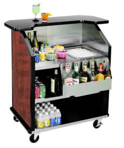 BAR PORTATIL Lakeside 884RM 43" Stainless Steel Portable Bar with Red Maple Laminate Finish, Removable 7-Bottle Speed Rail, and 40 lb. Ice Bin