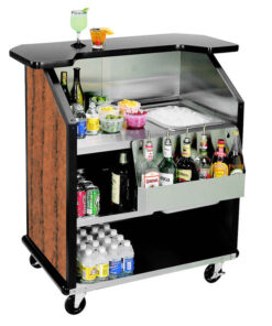 BAR PORTATIL Lakeside 884VC 43" Stainless Steel Portable Bar with Victorian Cherry Laminate Finish, Removable 7-Bottle Speed Rail, and 40 lb. Ice Bin