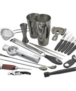 KIT PARA BAR 19 Piezas COLOR ACERO OBSCURO, 1 COLADOR DE MALLA FINA , PINZAS DE PRESICION , 2 CUCHARA DE BAR, MUDDLER , COLADOR DE BEBIDAS, JIGGER 1 Y 2 OZ, RALLADOR DE BAR, EXPRIMIDOR, PELADOR, UTENSILIOS PARA CITRICOS, PICA HIELO, SACACORCHOS