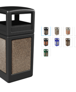 CONTENEDOR DE BASURA COMERCIAL 42 GALONES CON PAREDES CON PIEDRA DE RIO Y TAPA DOMO 18 1/2 X 18 1/2 X 41 3/4 PG