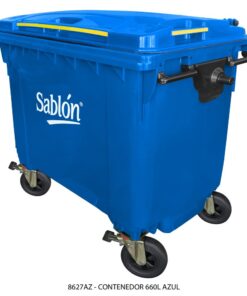 Contenedor 660L Azul Sin Pedal, Con Agarraderas y Ruedas