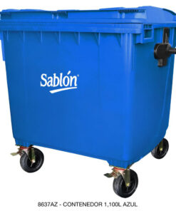 Contenedor 1100L Azul Sin Pedal, Con Agarraderas y Ruedas
