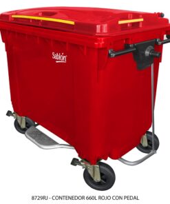 Contenedor 660L Rojo Con Pedal y Ruedas